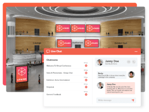 This illustration shows the chat platform feature on the vFairs web platform
