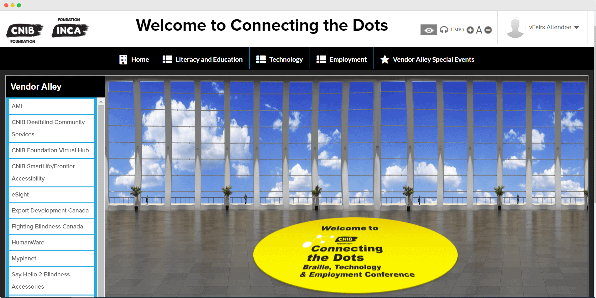 CNIB virtual event lobby 