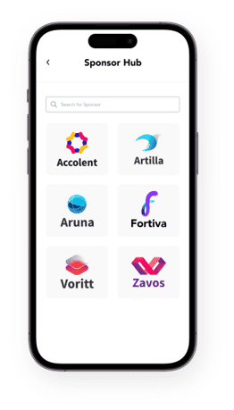 an image showing sponsor logos represented on sponsor hub page on the mobile event app